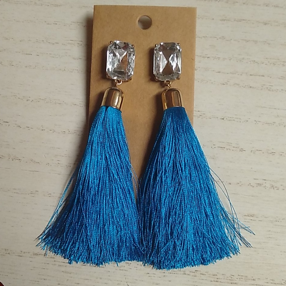 😻 3 For $15 Bright Blue & Bling Tassel Dangles